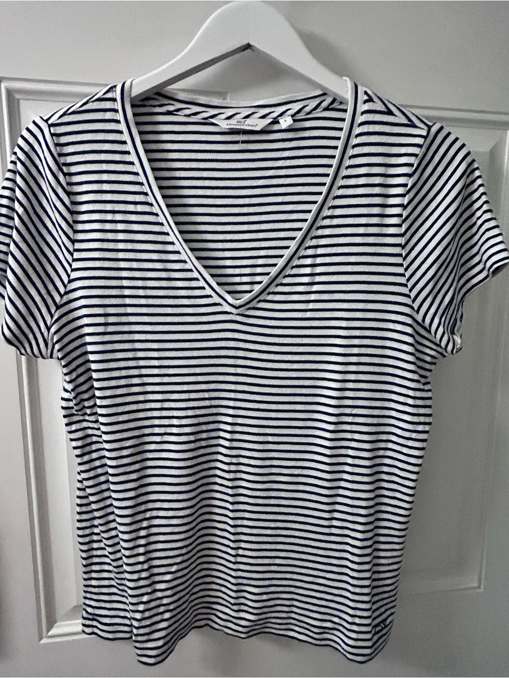 Vineyard Vines Navy and White Striped V-Neck Tee